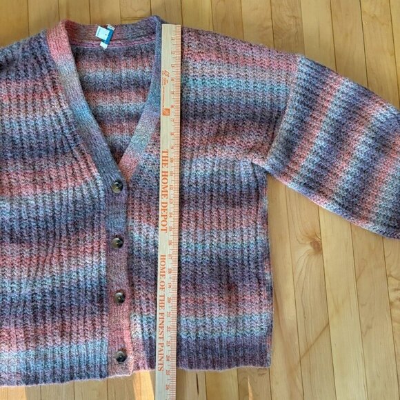 Sundance Northern Lights Cardigan L Pink Purple Wool Alpaca Stripe Chunky Rib - Picture 11 of 12